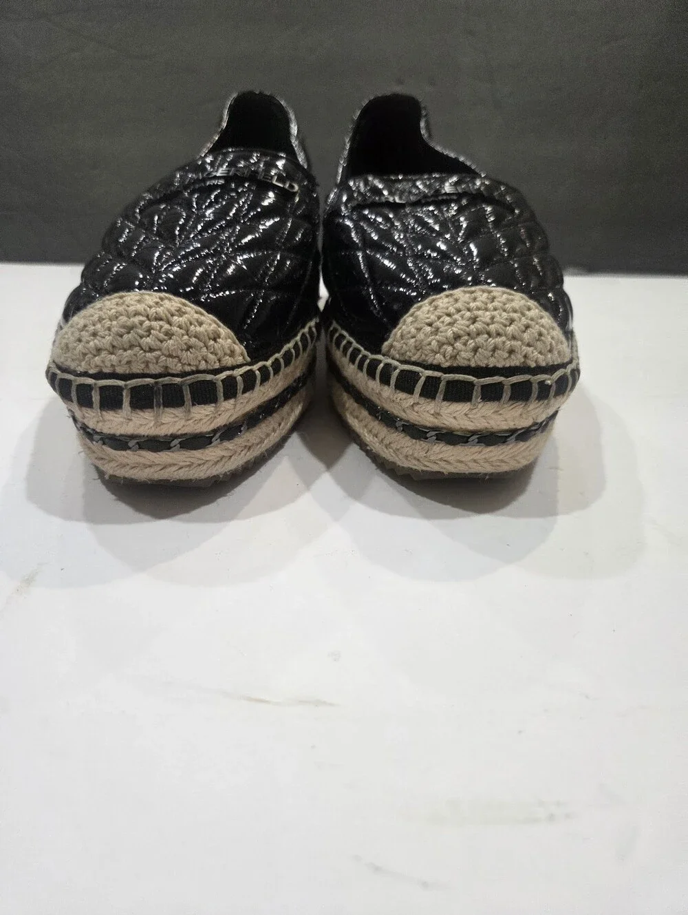 Karl Lagerfeld Desta Black Quilted Espadrille Slip-On Flats - Women's Sz.8